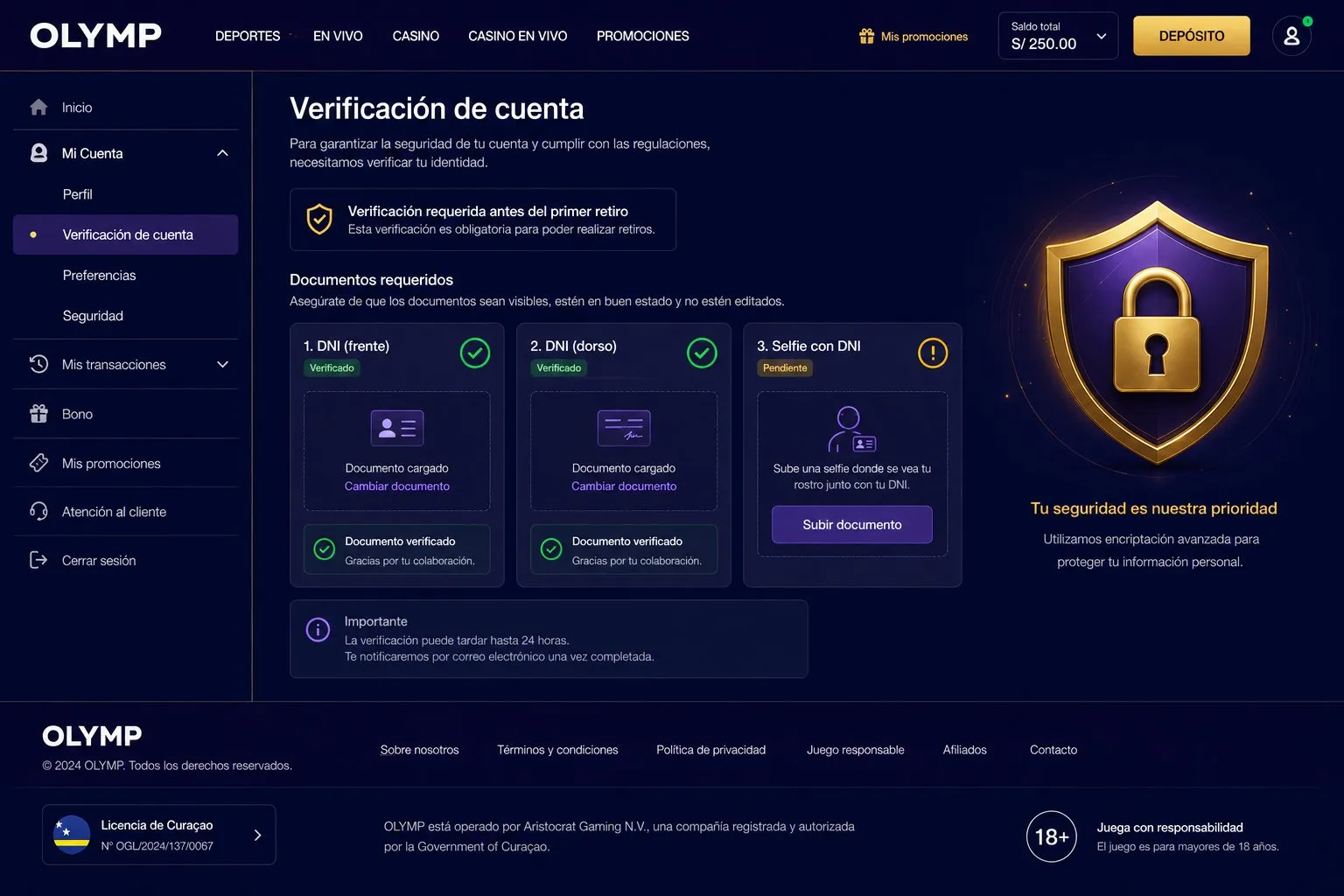 Seguridad y verificación KYC en Olimp Casino